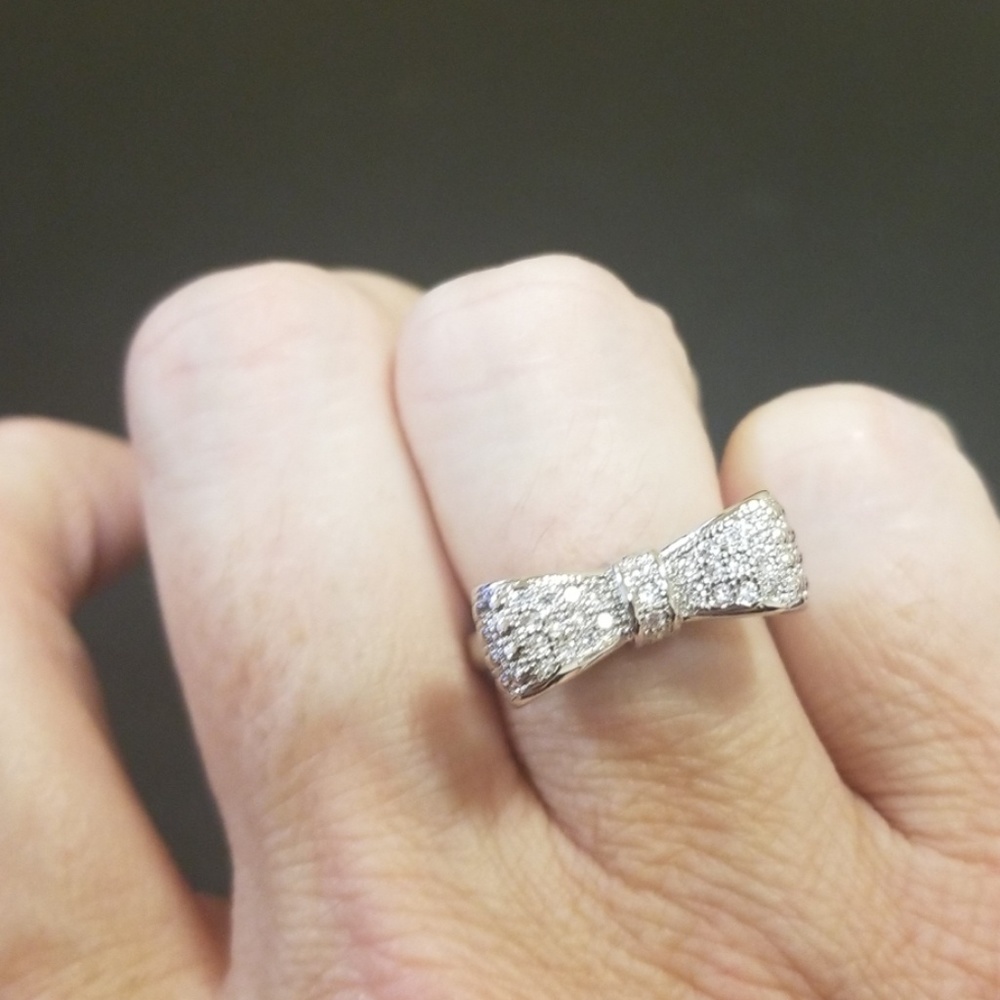 Sterling Silver Bow Ring w/ rhinestones - Picture 4 of 7
